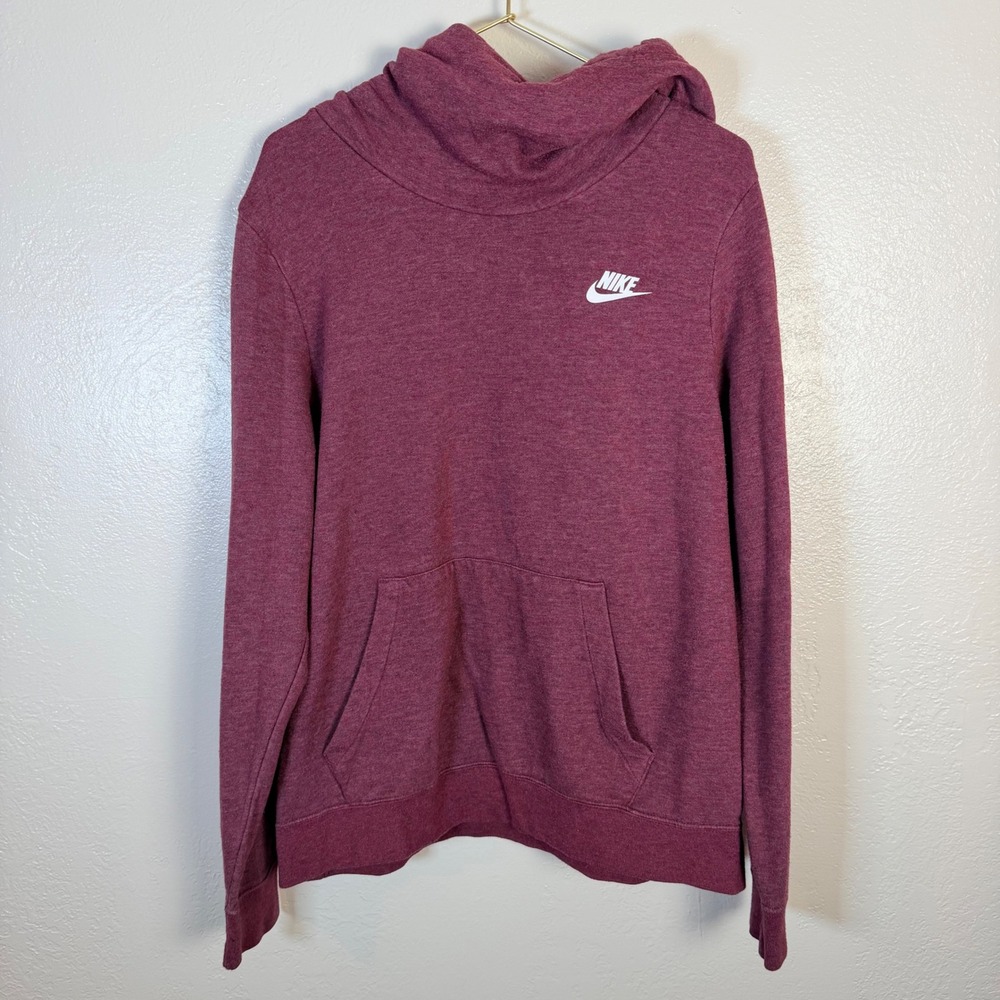 Nike Womens L Sportswear Gym Vintage Funnel Neck Hoodie Burgundy